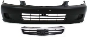 Front Bumper Cover Kit for 1999-2000 Honda Civic Sedan, Primed (Ready to Paint), 2-Piece with Grille, Excluding G Models, Replacement
