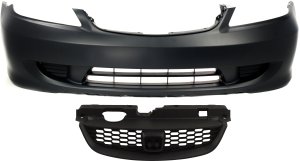 Front Bumper Cover for Honda Civic 2004-2005, Primed (Ready to Paint), 2-Piece Kit with Grille, Replacement