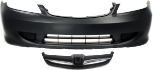 Front Bumper Cover for 2004-2005 Honda Civic Sedan, 2-Piece Kit, Primed (Ready to Paint), with Grille, Replacement