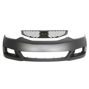 Front Bumper Cover for 2009-2011 Honda Civic, Primed (Ready to Paint), with Fog Light Holes and Grille, 2-Piece Kit, Replacement