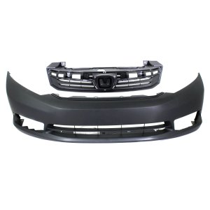 Front Bumper Cover for 2012-2012 Honda Civic, Primed (Ready to Paint), with Fog Light Holes, 2-Piece Kit, Includes Grille, Replacement
