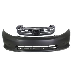 Front Bumper Cover for 2012-2012 Honda Civic, Primed (Ready to Paint), without Fog Light Holes, 2-Piece kit with Grille, Replacement