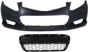 Front Bumper Cover for 2012-2013 Honda Civic, Primed (Ready to Paint), with Fog Light Holes, 2-Piece kit, includes Bumper Grille Replacement
