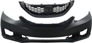 Front Bumper Cover for 2013-2015 Honda Civic, Primed (Ready to Paint), with Fog Light Holes, 2-Piece kit, includes Grille - Replacement