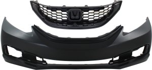 Front Bumper Cover for 2013-2015 Honda Civic, Primed (Ready to Paint) with Fog Light Holes, 2-Piece Kit, includes Grille, Replacement