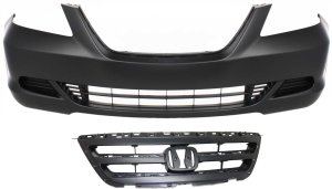 Front Bumper Cover Kit for 2005-2007 Honda Odyssey, 2-Piece Primed (Ready to Paint) with Grille Assembly Replacement