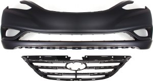 Grille and Bumper Cover Replacement Kit for 2011-2013 Hyundai Sonata, 2-Piece with Type 2 Main Grille