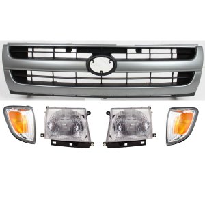 Headlight Assembly Kit for Toyota Tacoma 1997-2000, Right (Passenger) and Left (Driver), Halogen, 5-Piece with Corner Lights and Grille Assembly, Replacement