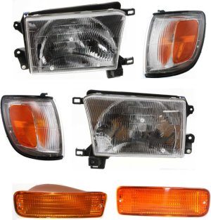 Headlight Kit for Toyota 4Runner 1996-1997, Right (Passenger) and Left (Driver) Headlights with Bulbs, 6-Piece Kit with Corner Light and Turn Signal Light Replacement