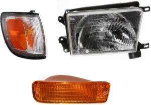 Headlight Assembly for 1996-1997 TOYOTA 4RUNNER, Right (Passenger), Halogen, 3-Piece kit with Corner Light and Turn Signal Light, Replacement