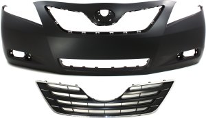 Front Bumper Cover Kit for Toyota Camry XLE Models, USA Built, 2007-2009, 2-Piece, Primed (Ready to Paint), Includes Grille, Perfect Replacement