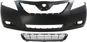 Front Bumper Cover for Toyota Camry 2007-2009, Primed (Ready to Paint), 2-Piece Kit, Includes Bumper Grille Replacement