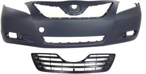 Front Bumper Cover for Toyota Camry 2007-2009, 2-Piece Kit, Primed (Ready to Paint), Japan Built, with Grille, Replacement