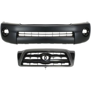 Front Bumper Cover for TOYOTA TACOMA 2005-2010, Textured 2-Piece kit with Grille, Replacement