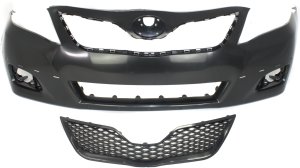 Front Bumper Cover Kit for 2010-2011 Toyota Camry SE Models, 2-Piece, Primed (Ready to Paint), with Grille, Perfect for USA Built Vehicle, Replacement