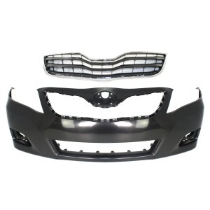 Front Bumper Cover for Toyota Camry 2010-2011, Primed (Ready to Paint), with Fog Light Holes, 2-Piece Kit, Includes Grille - Replacement