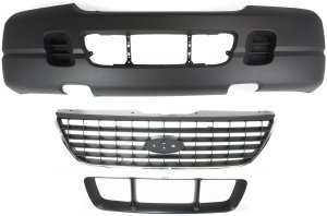 Front Bumper Cover for Ford Explorer 2003-2004, 3-Piece Kit with Bumper Grille and Grille Assembly, Replacement