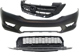 Front Bumper Cover Kit for Honda Accord 2013-2015, 3-Piece Set with Bumper Grille and Grille Assembly Replacement 