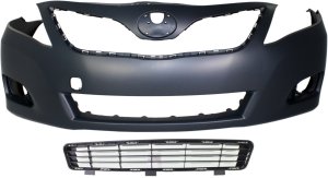 Front Bumper Cover for 2010-2011 Toyota Camry, Primed (Ready to Paint), 2-Piece Kit with Bumper Grille, Replacement