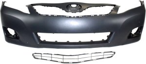 Front Bumper Cover Kit for 2010-2011 Toyota Camry, Primed (Ready to Paint), with Fog Light Holes, 2-Piece Set, Includes Grille - Replacement