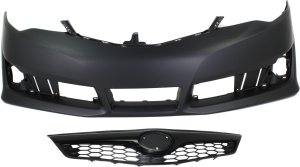 Front Bumper Cover Kit for 2012-2014 Toyota Camry, Primed (Ready to Paint), 2-Piece, Includes Grille, Suitable for Non-Turbo, SE/SE Sport Models, Replacement