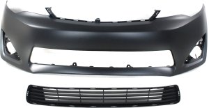 Front Bumper Cover for Toyota Camry 2012-2014, Primed (Ready to Paint), 2-Piece Kit with Bumper Grille, Replacement