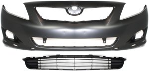 Front Bumper Cover for 2009-2010 Toyota Corolla, 2-Piece Kit with Bumper Grille, Replacement