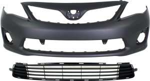 Front Bumper Cover Kit for 2011-2013 Toyota Corolla, Primed (Ready to Paint), 2-Piece Set with Bumper Grille, Replacement