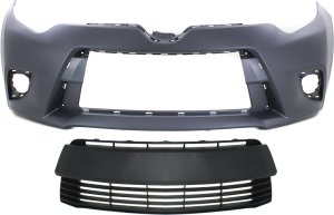 Front Bumper Cover Kit for 2014-2016 Toyota Corolla, Primed (Ready to Paint), 2-Piece with Bumper Grille, Replacement