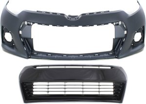 Front Bumper Cover for TOYOTA COROLLA 2014-2016, Primed (Ready to Paint), 2-Piece Kit with Bumper Grille, Replacement