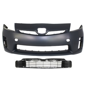 Front Bumper Cover for Toyota Prius 2010-2011, Primed (Ready to Paint), with Fog Light Holes, 2-Piece Kit, Includes Bumper Grille, Replacement