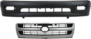 Front Bumper Cover for Toyota Tacoma 1998-2000, Textured 2-Piece Kit with Grille, Excluding Pre-Runner Models, Replacement