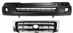 Front Bumper Cover for 1998-2000 Toyota Tacoma, Primed (Ready to Paint), 2-Piece Kit with Grille, Replacement