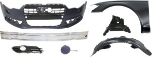 Front Reinforcement Kit for Audi A6/A6 Quattro 2012-2015, 5-Piece Set with Bumper Cover, Tow Eye Cover, and Fog Light Trims, Replacement Parts