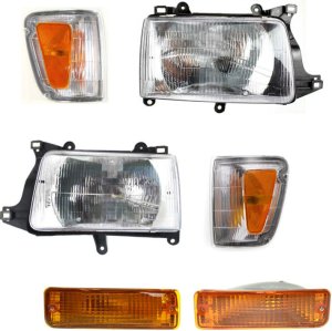 Headlight Assembly Kit for Toyota T100 1993-1998, Right (Passenger) and Left (Driver), Halogen, 6-Piece with Corner Lights and Turn Signal Lights, Replacement