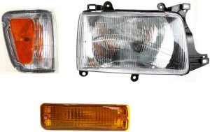 Headlight Assembly Kit for TOYOTA T100 1993-1998, Right (Passenger), Halogen, 3-Piece with Corner Light and Turn Signal Light, Replacement