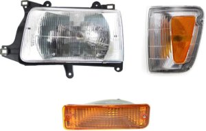Headlight Assembly Kit for Toyota T100 1993-1998, Left (Driver) Side, Halogen, 3-Piece with Corner Light and Turn Signal Light, Replacement