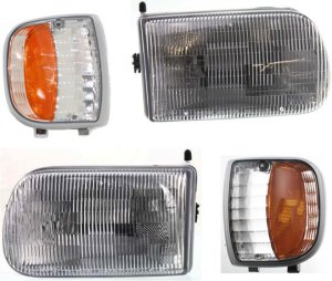Headlight Assembly Kit for Mazda B2300/B3000/B4000 (1994-1997) 4-Piece with Right (Passenger) and Left (Driver) Halogen Lights, Corner Lights Included, Replacement