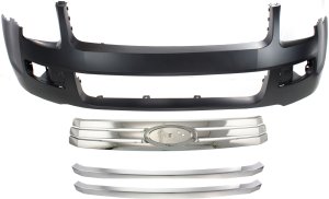 Front Bumper Cover for 2006-2009 Ford Fusion, 4-Piece Kit with Bumper Grilles and Grille Assembly, Replacement