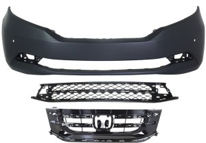 Front Bumper Cover for Honda Odyssey 2014-2017, 3-Piece Kit with Bumper Grille and Grille Assembly, Replacement