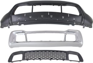 Front Bumper Cover Kit for 2014-2016 Jeep Grand Cherokee, Lower, Primed (Ready to Paint) Top; Textured Bottom, 3-Piece with Bumper Grilles Replacement