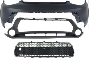 Front Bumper Cover Kit for KIA SOUL 2014-2016, Upper and Lower, Primed (Ready to Paint) Top; Textured Bottom, 3-Piece Set, with Bumper Grille Replacement