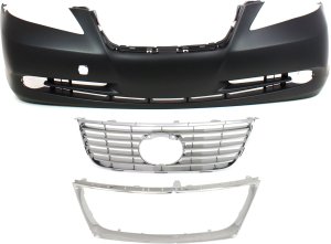 Front Bumper Cover for Lexus ES350 2007-2009, Primed (Ready to Paint), 3-Piece kit with Chrome Grilles, Replacement