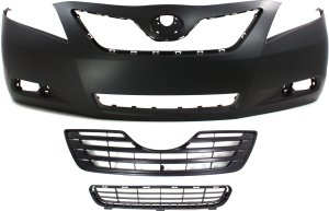 Front Bumper Cover for Toyota Camry 2007-2009, 3-Piece Kit, Primed (Ready to Paint), USA Built, with Bumper Grille and Grille, Replacement
