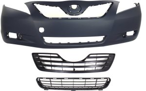 Front Bumper Cover for Toyota Camry 2007-2009, 3-Piece Kit, Primed (Ready to Paint), Built in Japan, Includes Bumper Grille and Grille, Replacement