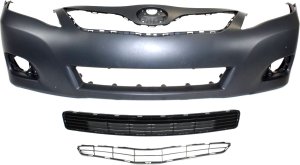 Front Bumper Cover for Toyota Camry 2010-2011, 3-Piece Kit with Bumper Grille and Grille, Replacement Part