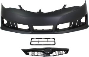 Front Bumper Cover for Toyota Camry 2012-2014, 3-Piece Kit with Bumper Grille and Grille Assembly Replacement