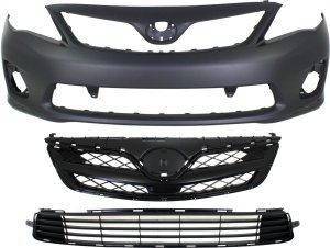 Front Bumper Cover for Toyota Corolla 2011-2013, 3-Piece Kit with Bumper Grille and Grille Assembly Replacement