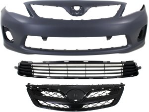 Front Bumper Cover Kit for 2011-2013 Toyota Corolla, 3-Piece Set Includes Bumper Grille and Grille Assembly, Replacement 