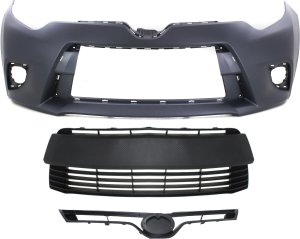 Front Bumper Cover for Toyota Corolla 2014-2016, 3-Piece Kit with Bumper Grille and Grille Assembly Replacement